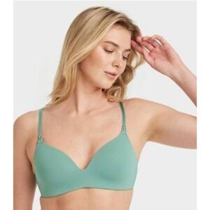 Auden Nursing Forest Green Seamless T-Shirt Bra 34B Wireless Comfort Everyday